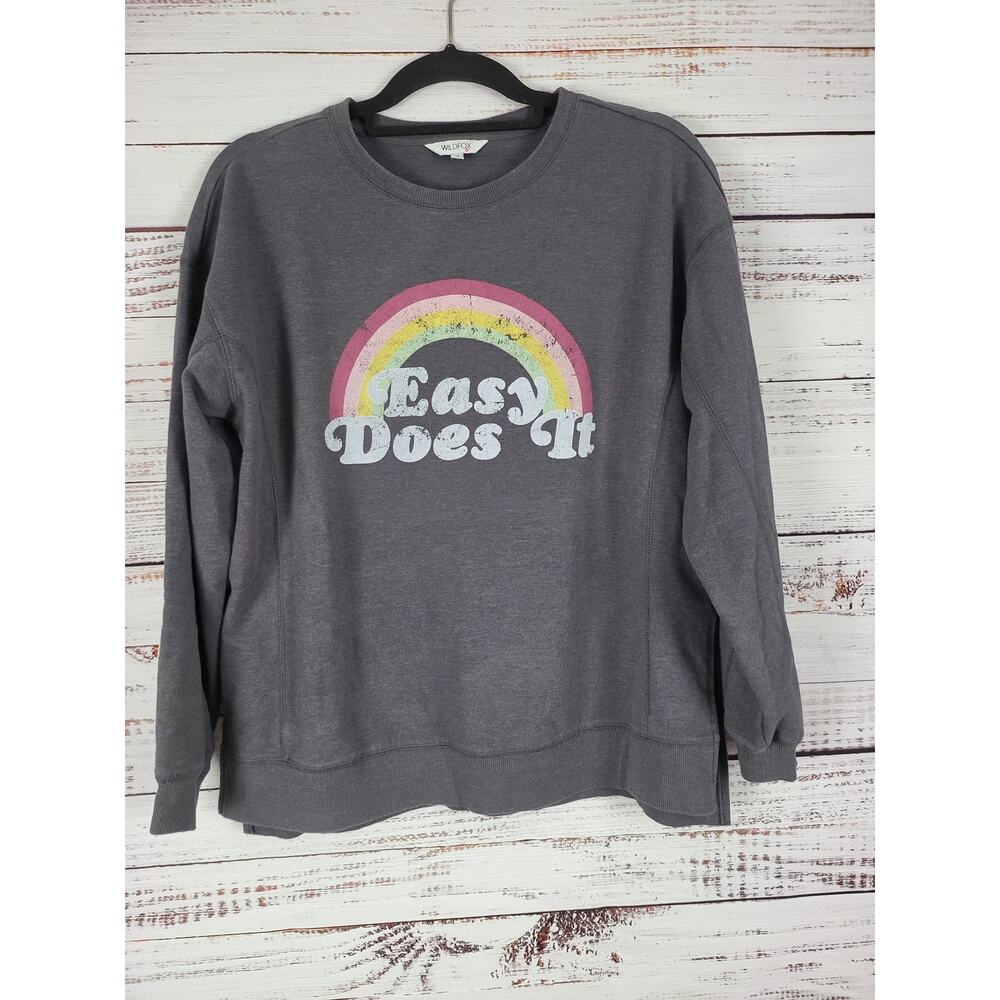 Wild Fox Sweatshirt M Womens Grey Crew Neck Rainbow Long Sleeve‎ Pullover